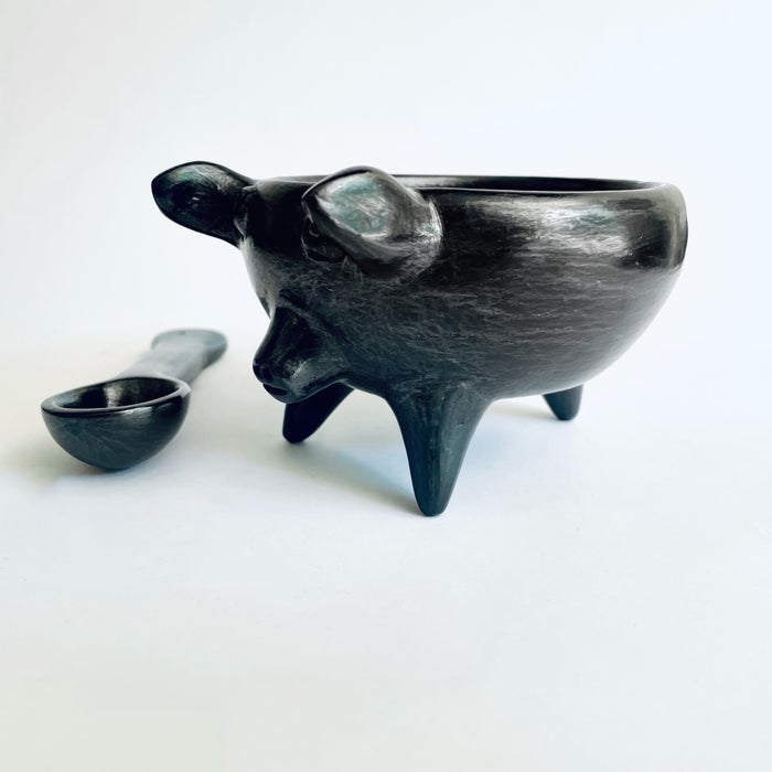 Burnished Clay Piglet Salsa Bowl - Black