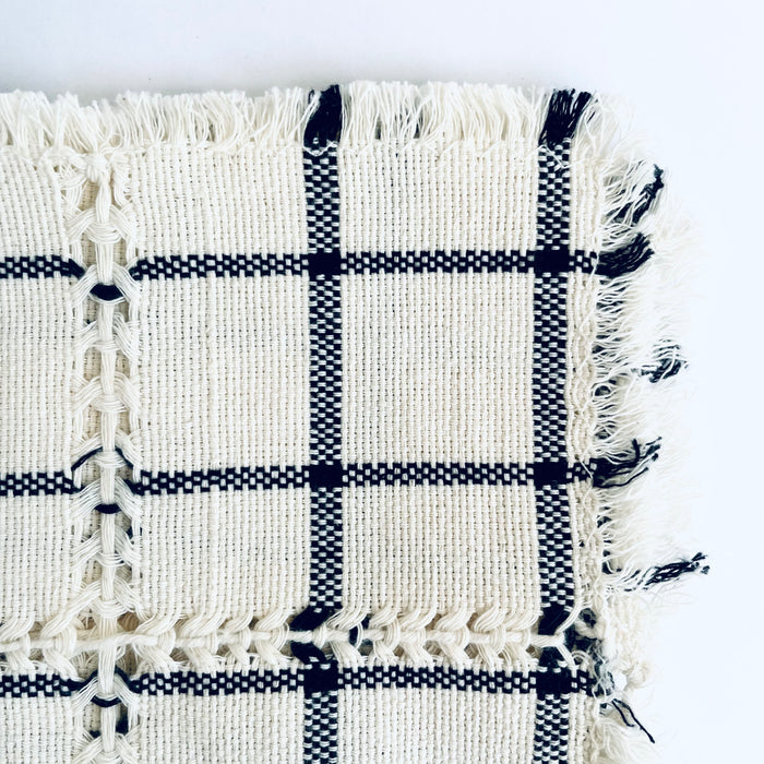 Pedal Loom Handwoven Cotton Napkins - Creamy White with Black Lines - Set of 4
