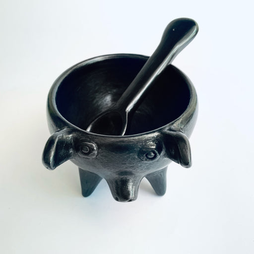 Burnished Clay Piglet Salsa Bowl - Black