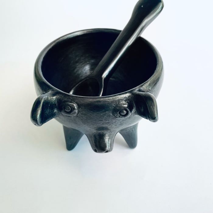 Burnished Clay Piglet Salsa Bowl - Black