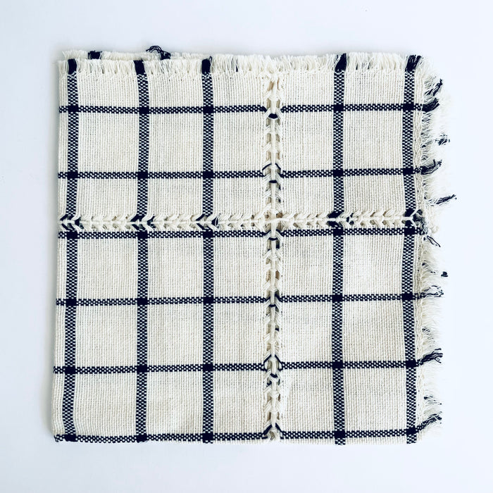 Pedal Loom Handwoven Cotton Napkins - Creamy White with Black Lines - Set of 4