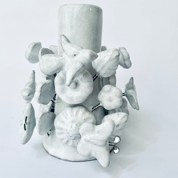 White Glazed Clay Candleholder Set - Short