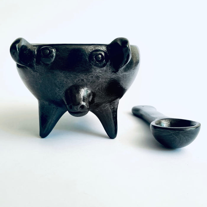 Burnished Clay Piglet Salsa Bowl - Black