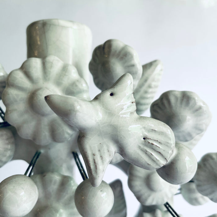 White Glazed Clay Tree of Life Candleholder