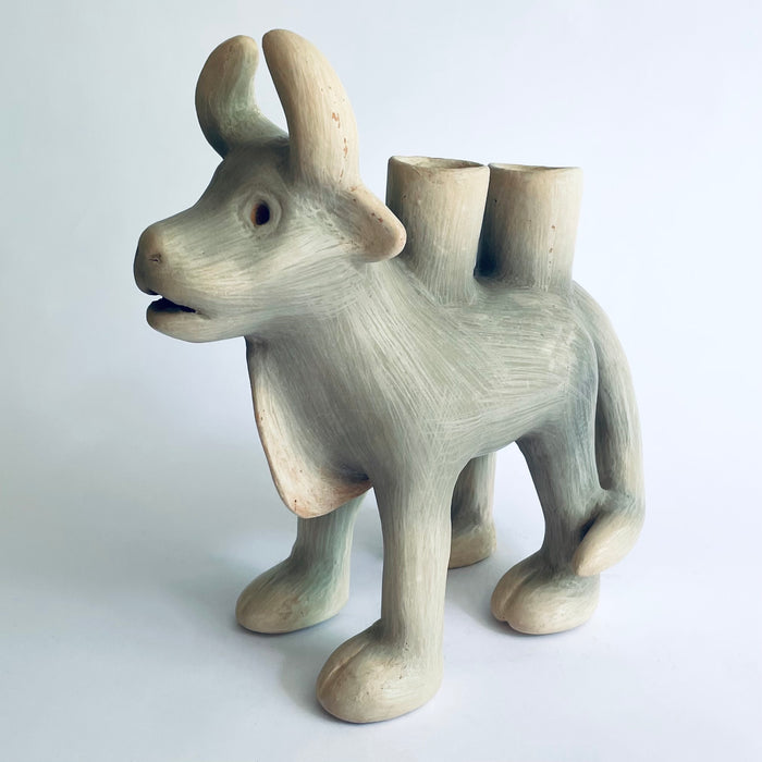 White Clay Candleholder - Bull