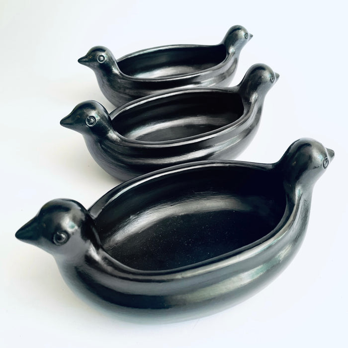 Burnished Clay Salsa Bowl with 2 Bird Heads - Black