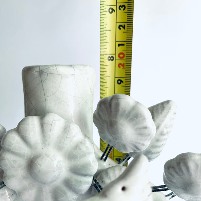 White Glazed Clay Tree of Life Candleholder