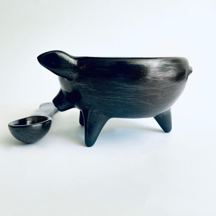 Burnished Clay Piglet Salsa Bowl - Black
