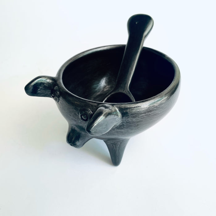 Burnished Clay Piglet Salsa Bowl - Black