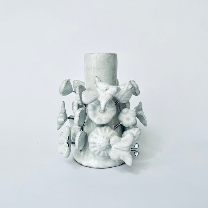 White Glazed Clay Candleholder Set - Short