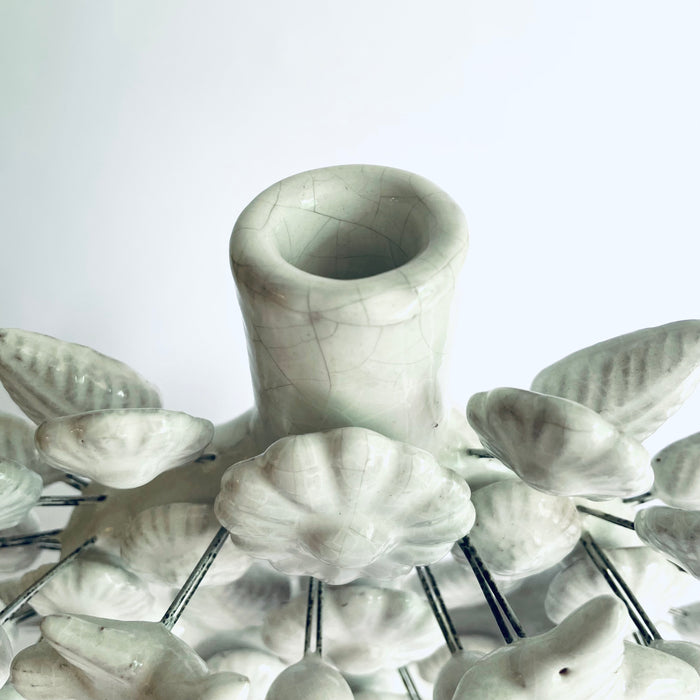 White Glazed Clay Tree of Life Candleholder