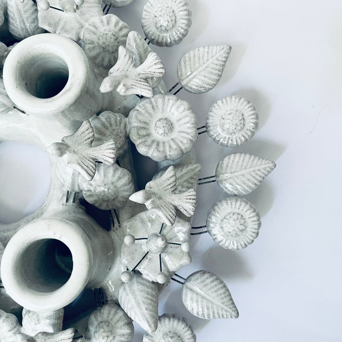 White Glazed Advent Wreath Candleholder