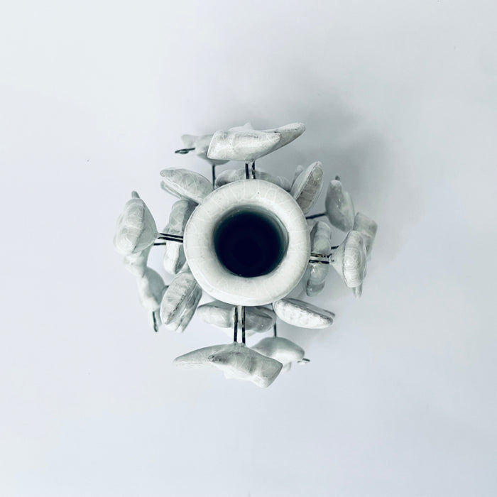 White Glazed Clay Candleholder Set - Short