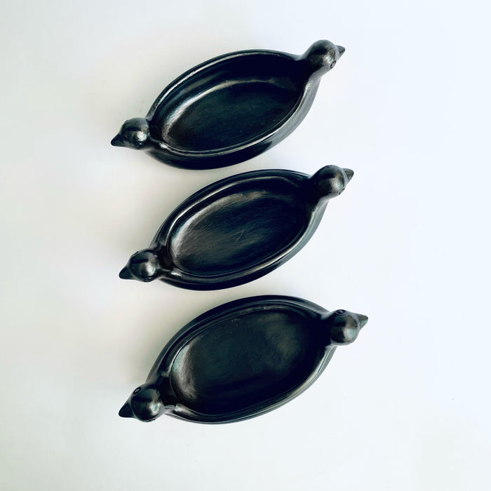 Burnished Clay Salsa Bowl with 2 Bird Heads - Black
