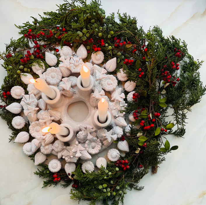 White Glazed Advent Wreath Candleholder