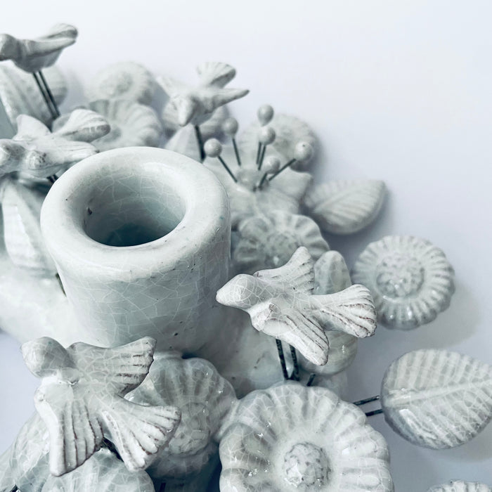 White Glazed Advent Wreath Candleholder