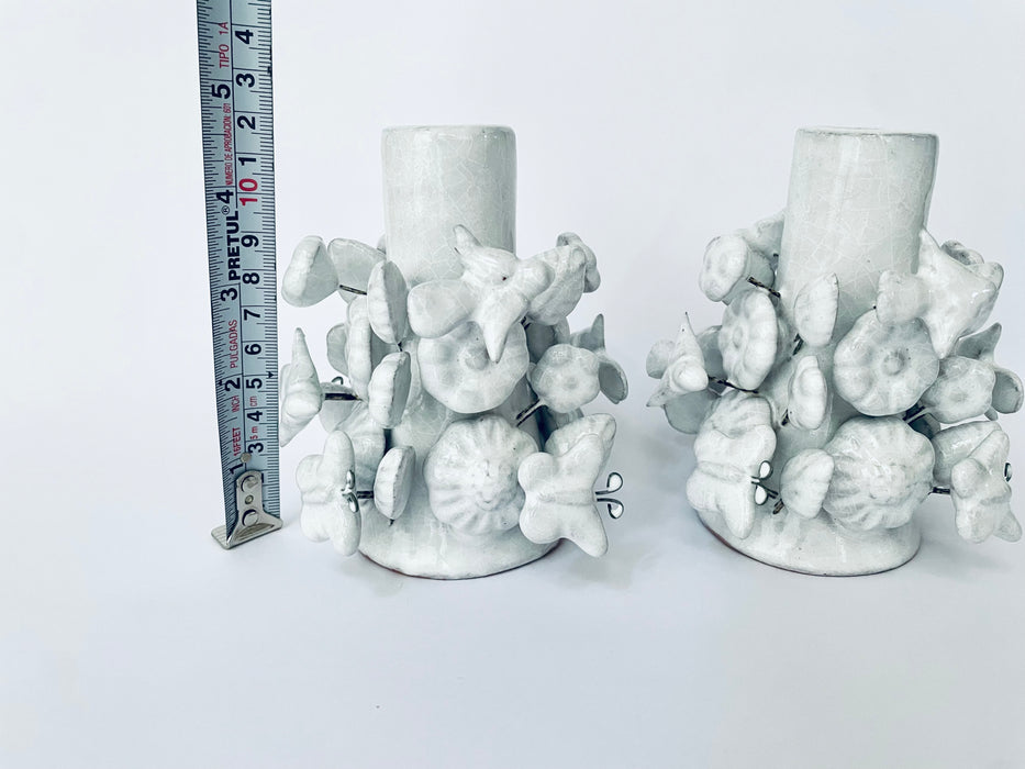 White Glazed Clay Candleholder Set - Short