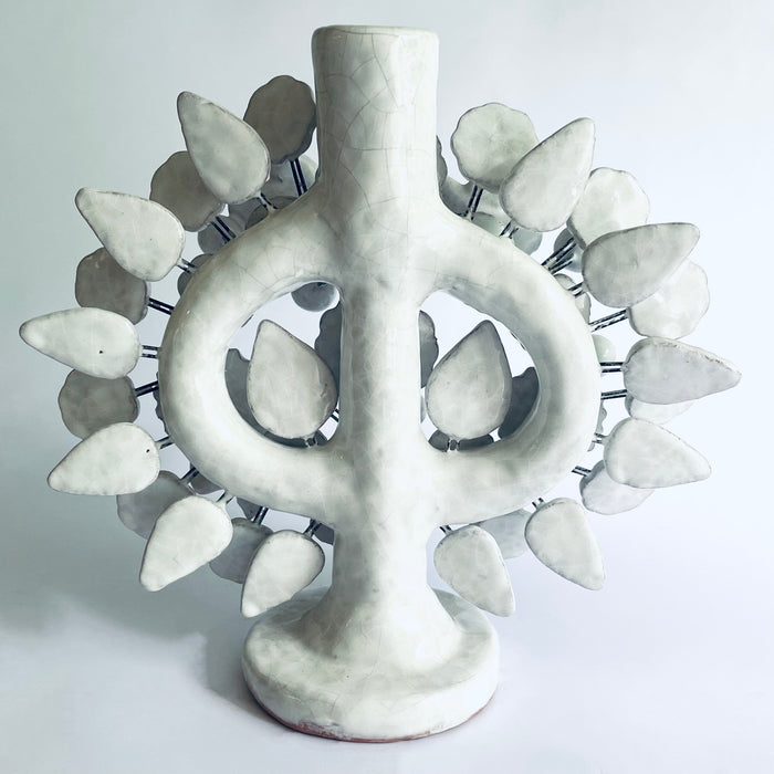 White Glazed Clay Tree of Life Candleholder
