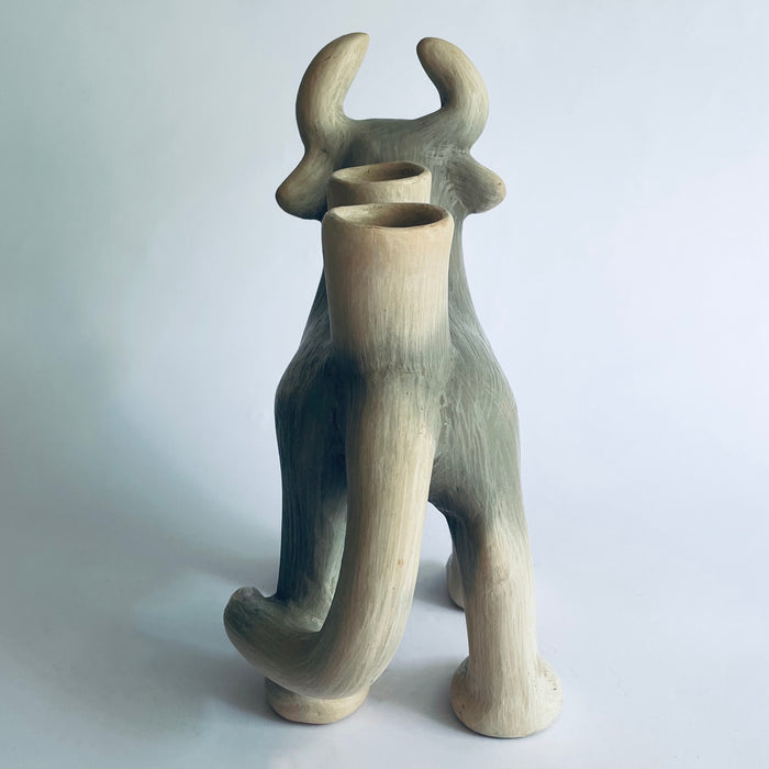 White Clay Candleholder - Bull
