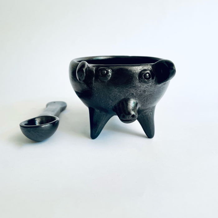 Burnished Clay Piglet Salsa Bowl - Black