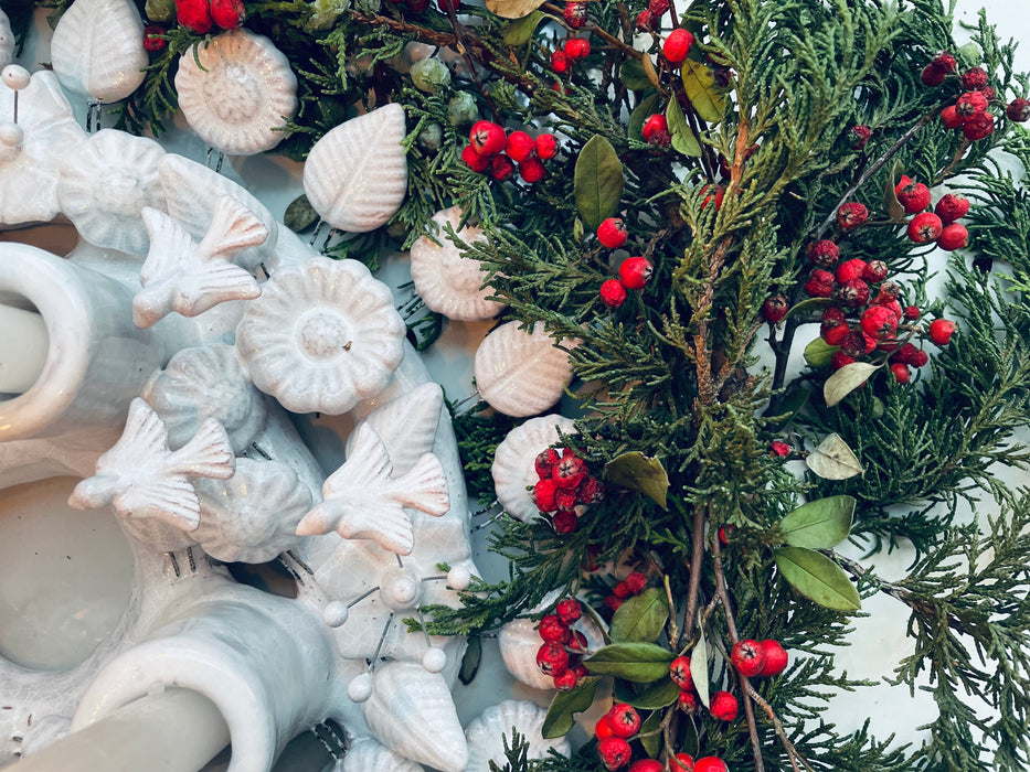 White Glazed Advent Wreath Candleholder