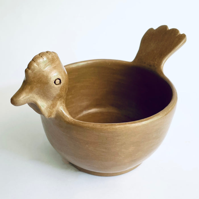 Burnished Clay Hen Salsa Bowl - Tan