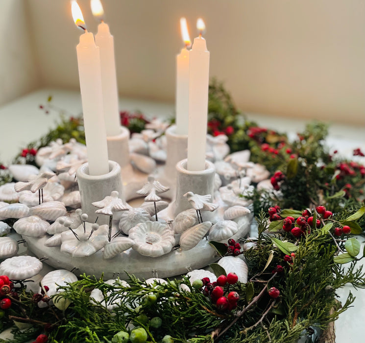 White Glazed Advent Wreath Candleholder