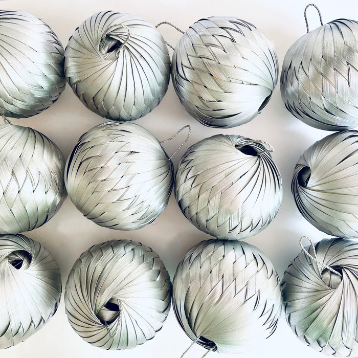 Palm Fiber Ornamental Sphere - Silver