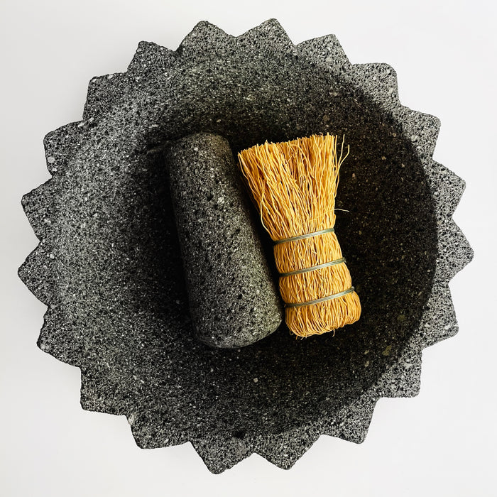 Volcanic Rock Mortar & Pestle - Molcajete - Barrel (Biznaga) Cactus - 10"