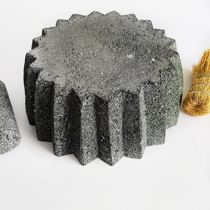 Volcanic Rock Mortar & Pestle - Molcajete - Barrel (Biznaga) Cactus - 10"