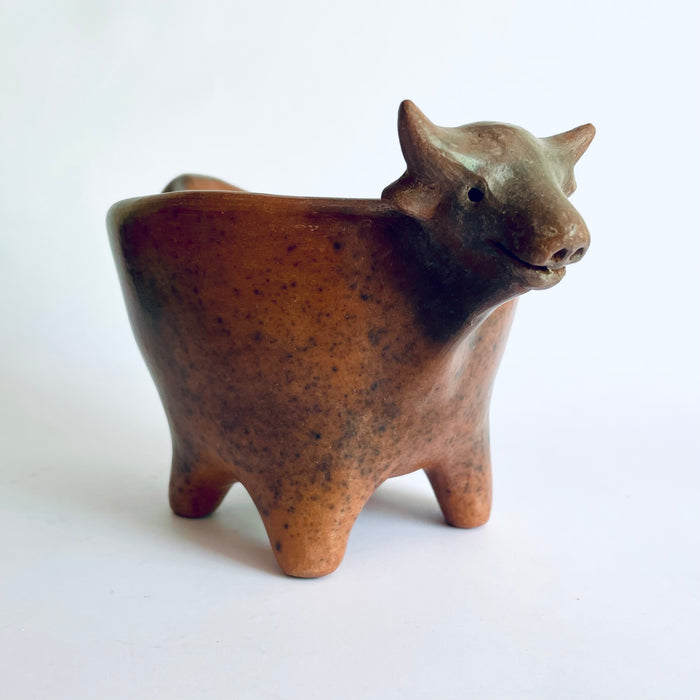 Burnished Clay Bull Salsa Bowl - Brown with Smoke Stains