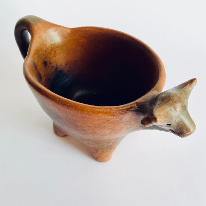 Burnished Clay Bull Salsa Bowl - Brown with Smoke Stains