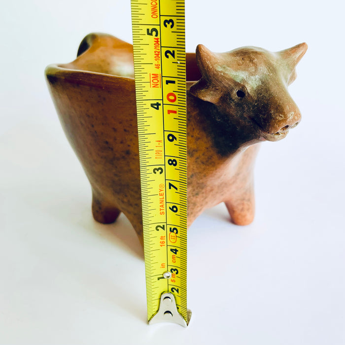 Burnished Clay Bull Salsa Bowl - Brown with Smoke Stains