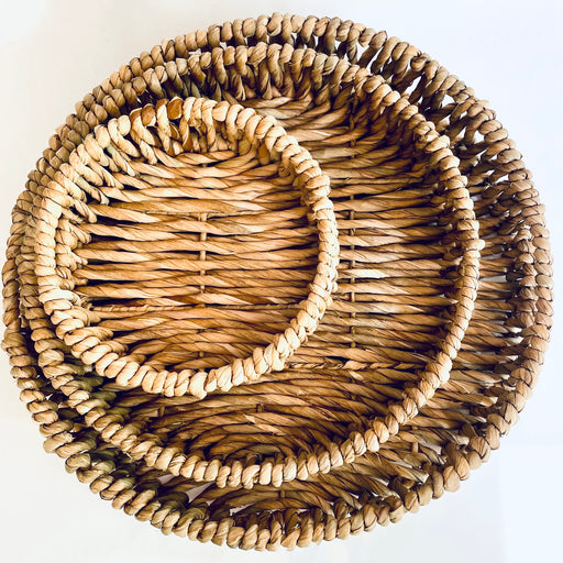 Woven Round Bulrush Fiber Trays - Set of 3