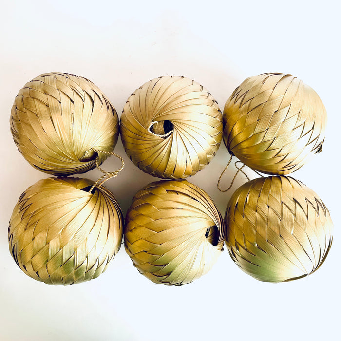 Palm Fiber Ornamental Sphere - Gold