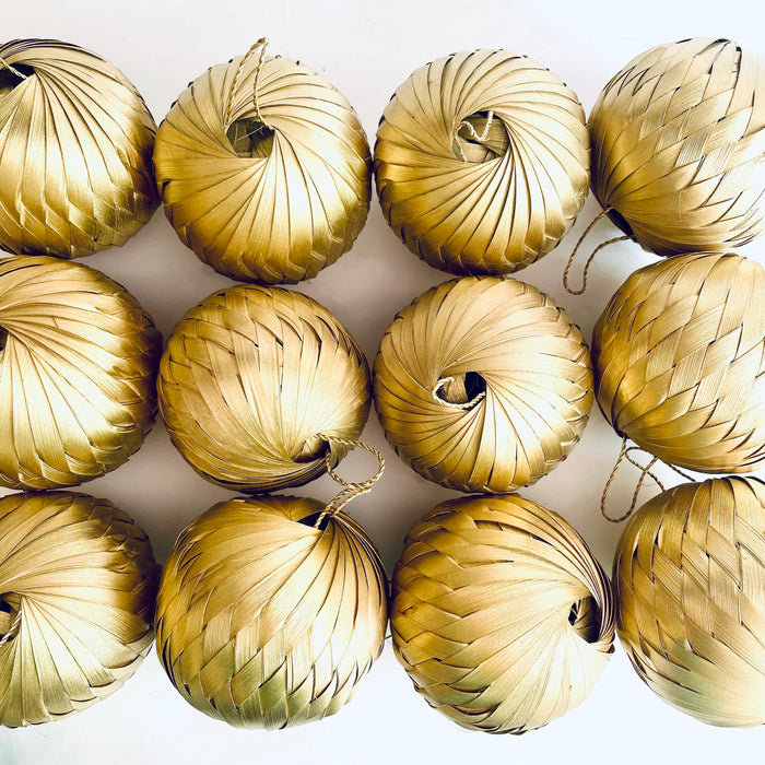 Palm Fiber Ornamental Sphere - Gold