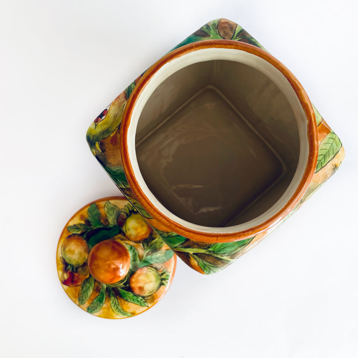 Hand-Painted Mayolica Cookie Jar - Yellow with Pomegranates
