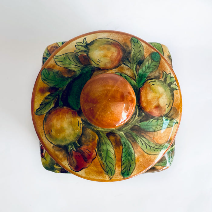 Hand-Painted Mayolica Cookie Jar - Yellow with Pomegranates