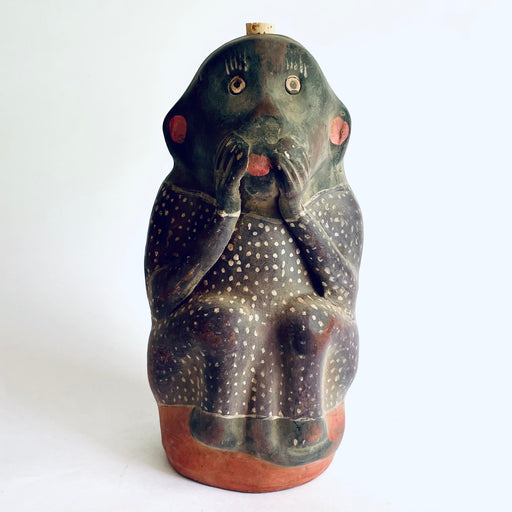 Painted Clay Monkey Mezcal Bottle - Chango Mezcalero - Large - Camisón con Puntitos