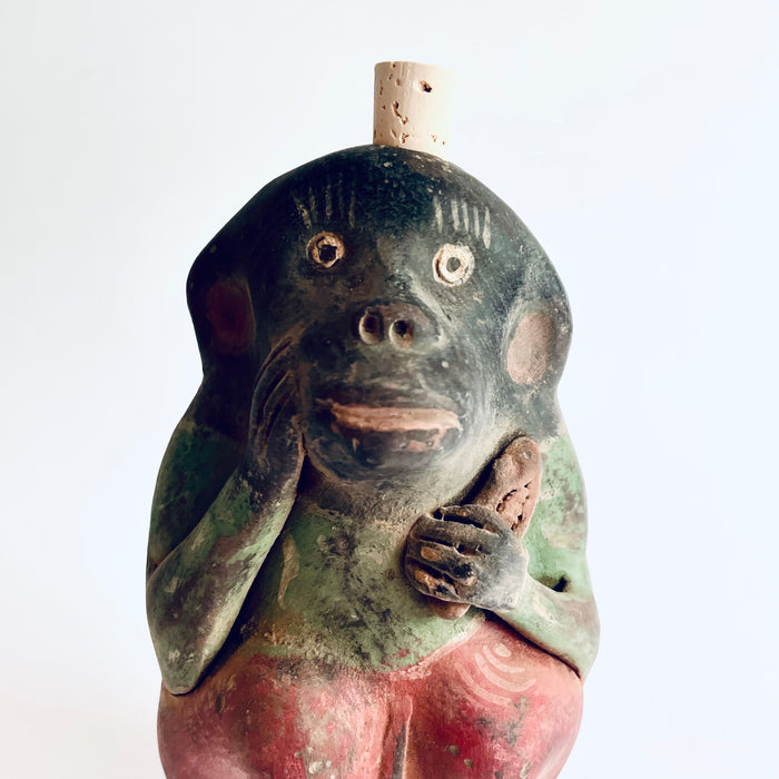 Painted Clay Monkey Mezcal Bottle - Chango Mezcalero - Medium - Telerita