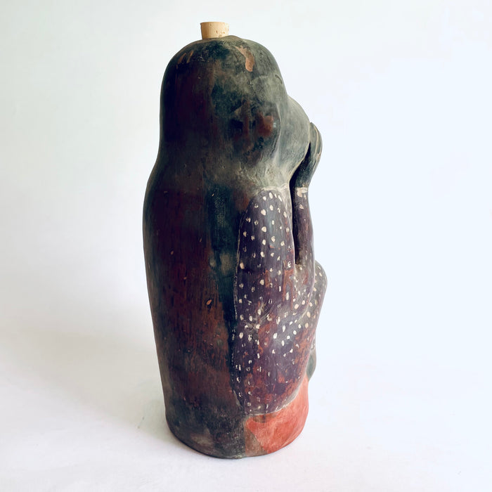 Painted Clay Monkey Mezcal Bottle - Chango Mezcalero - Large - Camisón con Puntitos