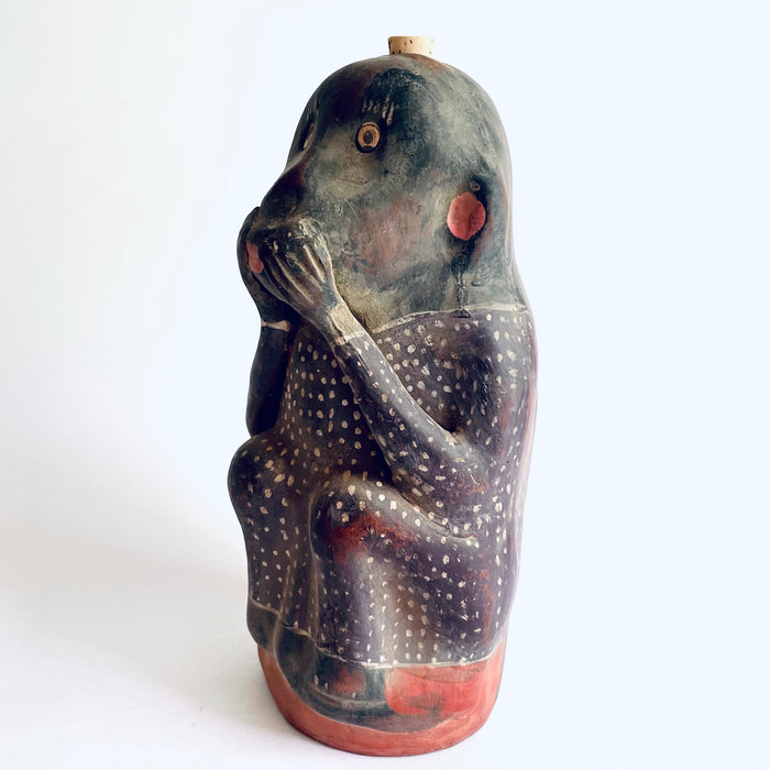 Painted Clay Monkey Mezcal Bottle - Chango Mezcalero - Large - Camisón con Puntitos