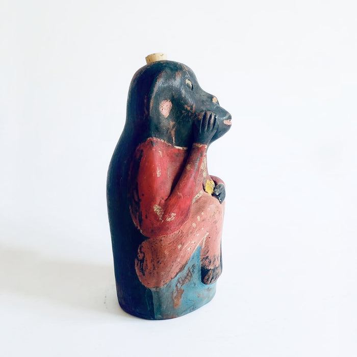 Painted Clay Monkey Mezcal Bottle - Chango Mezcalero - Medium - Pañuelito Amarillo
