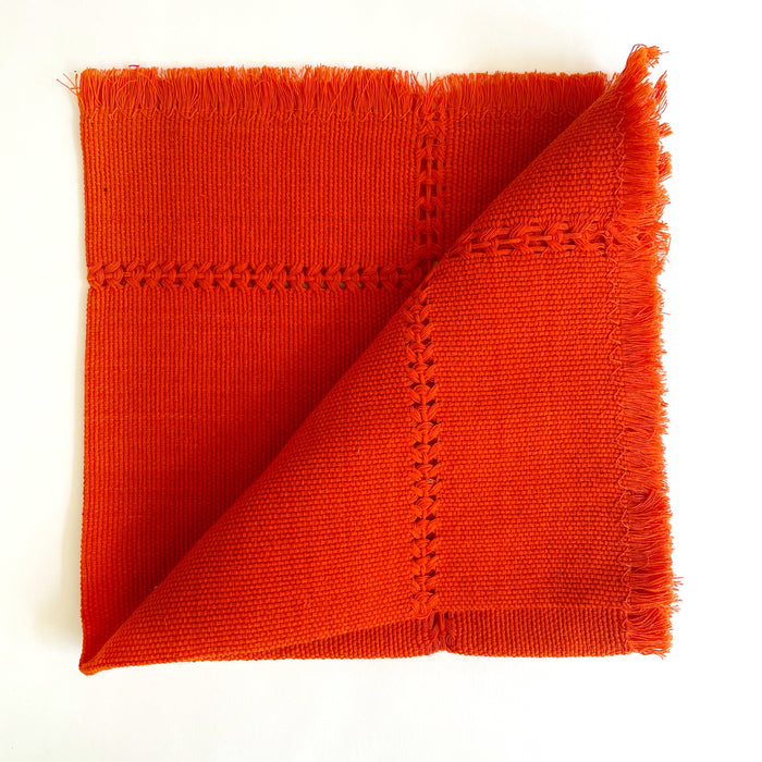 Pedal Loom Handwoven Cotton Napkins - Orange - Set of 4