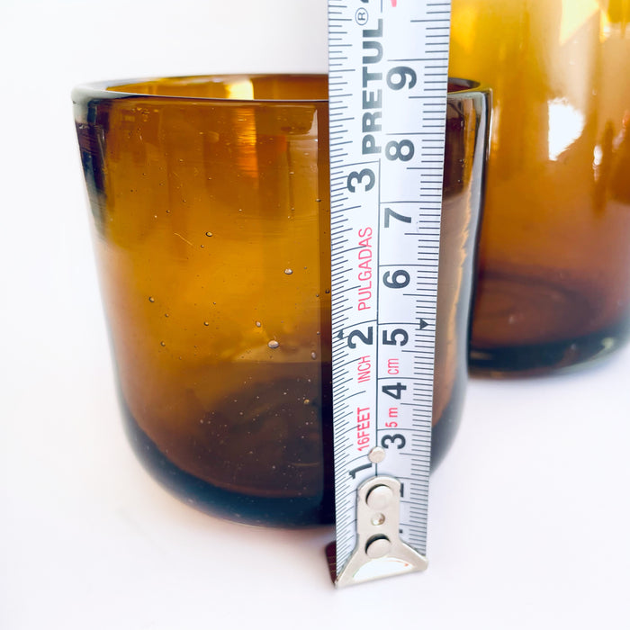 Blown Glass Water Carafe & Glass - Large - Cylindrical - Amber