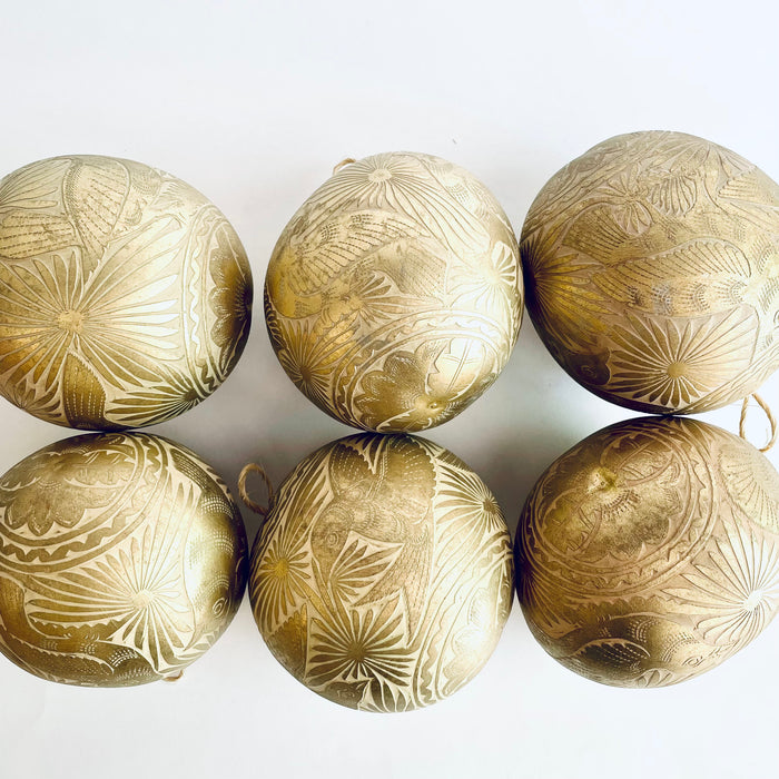 Carved Gourd Ornamental Sphere - Gold