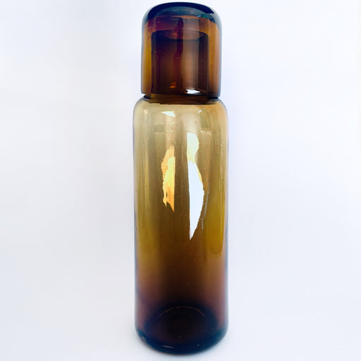 Blown Glass Water Carafe & Glass - Large - Cylindrical - Amber