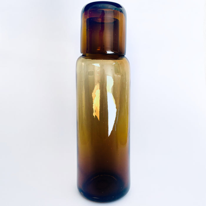 Blown Glass Water Carafe & Glass - Large - Cylindrical - Amber
