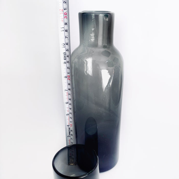 Blown Glass Water Carafe & Glass - Large - Cylindrical - Smoke