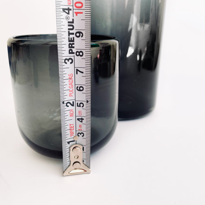 Blown Glass Water Carafe & Glass - Large - Cylindrical - Smoke